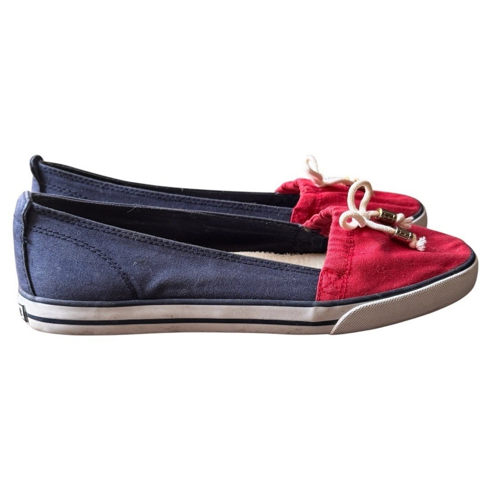 Tommy Hilfiger Red & Blue Canvas Slip On Boat Shoes Loafers‎ 7.5M